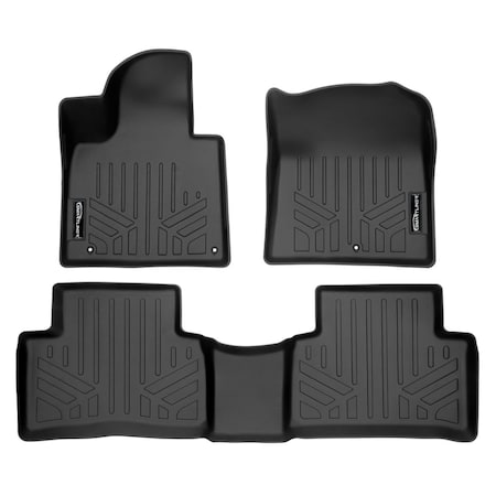 Smartliner SA0547-B0547 All Weather Custom Fit 2 Row Black Floor Mat Liner Set for 2021-2023 Kia Sorento SA0547/B0547